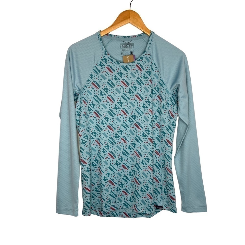 Patagonia Womens Capilene Midweight Crew Top Baselayer Icefall Big Sky Blue
